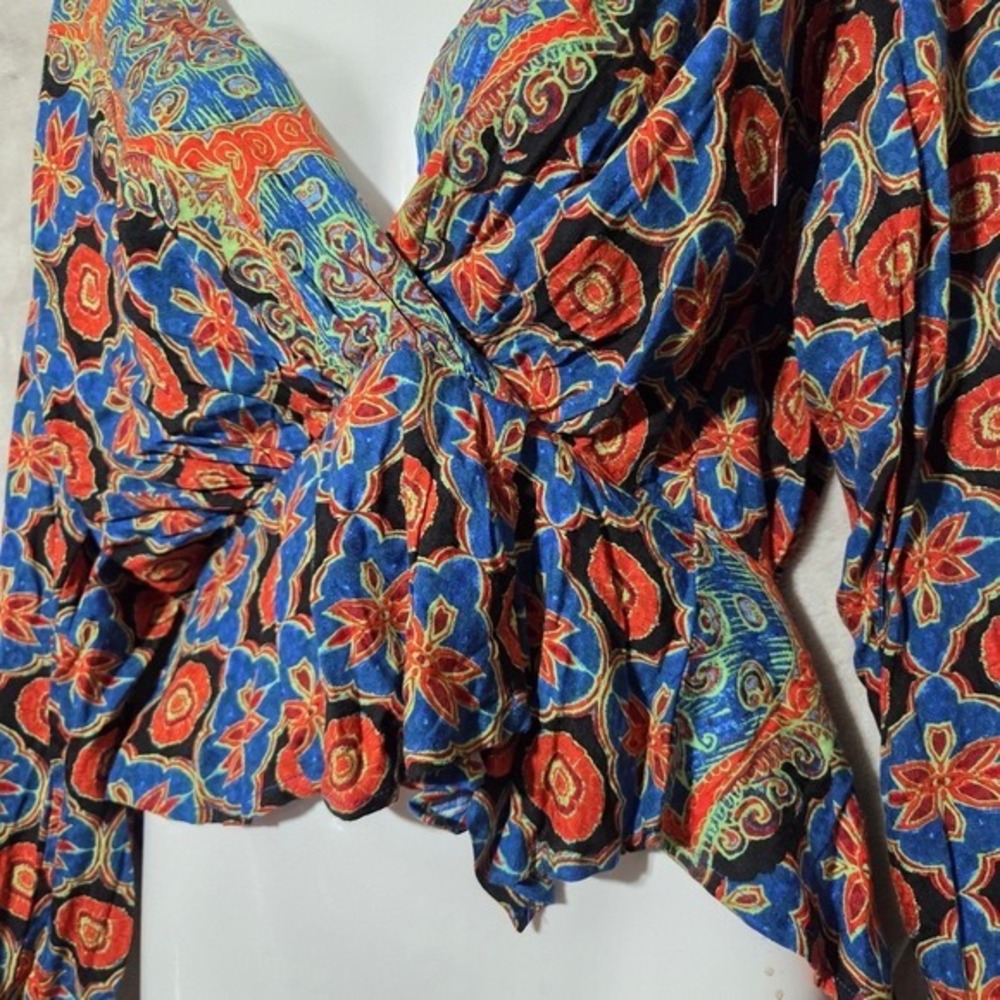 Free People Wrap Top Boho Floral Paisley Long Sleeve Y2k Artsy Gypsy Style - Picture 7 of 7